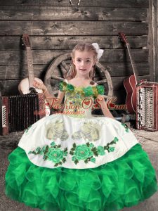 Admirable Beading and Embroidery and Ruffles Kids Pageant Dress Green Lace Up Sleeveless Floor Length