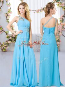 Super Beading Damas Dress Aqua Blue Zipper Sleeveless Floor Length