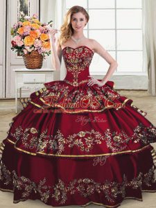 Unique Wine Red Ball Gowns Embroidery and Ruffled Layers Sweet 16 Dresses Lace Up Organza Sleeveless Floor Length