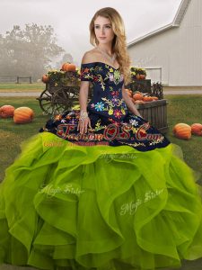 Floor Length Yellow Green Sweet 16 Quinceanera Dress Off The Shoulder Sleeveless Lace Up