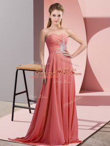 Watermelon Red Sleeveless Chiffon Lace Up Prom Gown for Prom