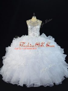 Gorgeous White Quinceanera Gown Sweet 16 and Quinceanera with Beading and Ruffles Scoop Sleeveless Lace Up