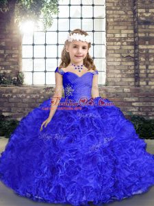 Royal Blue Child Pageant Dress Party and Wedding Party with Beading Straps Sleeveless Lace Up