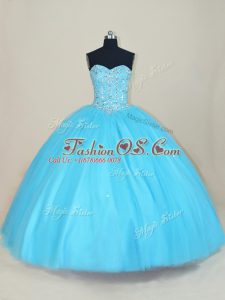 Floor Length Ball Gowns Sleeveless Aqua Blue Sweet 16 Dress Lace Up