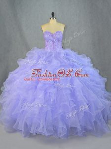 Floor Length Lace Up Vestidos de Quinceanera Lavender for Sweet 16 and Quinceanera with Beading and Ruffles