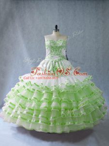 Colorful Floor Length Lace Up Quince Ball Gowns for Sweet 16 and Quinceanera with Embroidery and Ruffled Layers and Bowknot
