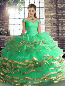 New Style Turquoise Sleeveless Tulle Lace Up 15th Birthday Dress for Military Ball and Sweet 16 and Quinceanera