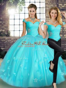 Fashionable Sleeveless Lace Up Floor Length Beading and Appliques Sweet 16 Dress