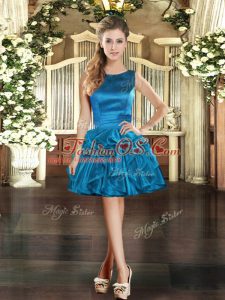 Traditional Scoop Sleeveless Lace Up Blue Organza