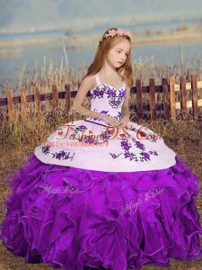 Floor Length Purple Little Girl Pageant Dress Straps Sleeveless Lace Up