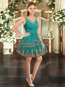 Custom Made Turquoise V-neck Neckline Embroidery Prom Dress Sleeveless Backless