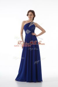 Chiffon One Shoulder Sleeveless Zipper Beading Mother Of The Bride Dress in Royal Blue