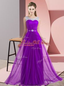 Adorable Chiffon Sleeveless Floor Length Quinceanera Court of Honor Dress and Beading