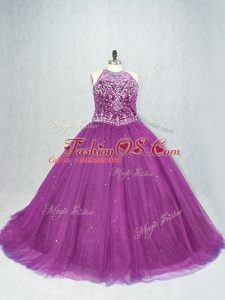 Chic Beading Quinceanera Gown Purple Lace Up Sleeveless