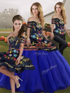 Luxury Floor Length Lace Up Sweet 16 Quinceanera Dress Royal Blue for Military Ball and Sweet 16 and Quinceanera with Embroidery