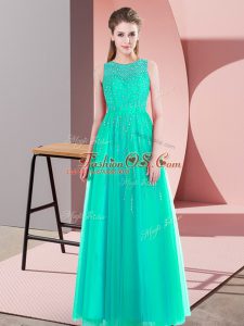 Turquoise Sleeveless Floor Length Beading Side Zipper Homecoming Dress