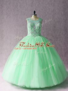 Glamorous Apple Green Ball Gown Prom Dress Sweet 16 and Quinceanera with Beading Scoop Sleeveless Lace Up