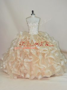 Superior Sleeveless Lace Up Floor Length Beading and Ruffles Sweet 16 Quinceanera Dress