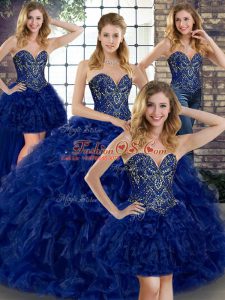 Excellent Floor Length Royal Blue Quinceanera Gowns Sweetheart Sleeveless Lace Up