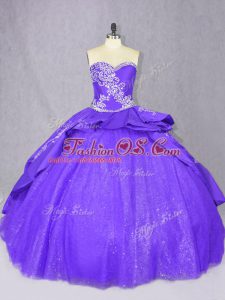 Stunning Lace Up Sweet 16 Quinceanera Dress Purple for Sweet 16 and Quinceanera with Embroidery Court Train