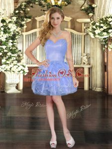 Exceptional Lavender Organza Lace Up Homecoming Dress Sleeveless Mini Length Ruffles