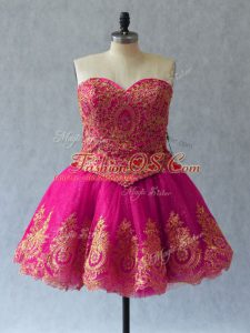 Colorful Fuchsia Prom and Party with Appliques and Embroidery Sweetheart Sleeveless Lace Up