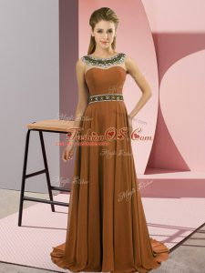 Brown Juniors Party Dress Chiffon Brush Train Sleeveless Beading