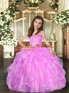 Custom Fit Lilac Sleeveless Floor Length Ruffled Layers Lace Up Little Girls Pageant Dress Wholesale