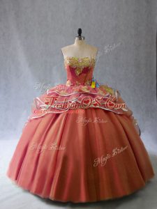 Charming Sweetheart Sleeveless Tulle 15 Quinceanera Dress Appliques and Ruffles Brush Train Lace Up