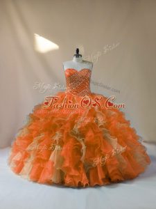 Multi-color Organza Lace Up 15 Quinceanera Dress Sleeveless Floor Length Beading and Ruffles