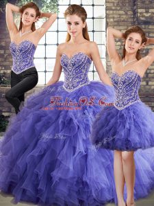 Wonderful Sweetheart Sleeveless Lace Up Sweet 16 Dress Lavender Tulle