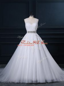 Zipper Wedding Dresses White for Wedding Party with Beading and Lace Court Train