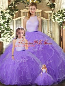 Smart High-neck Sleeveless Tulle Ball Gown Prom Dress Ruffles Backless