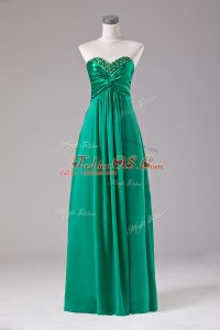 Green Sleeveless Floor Length Beading Zipper Prom Gown