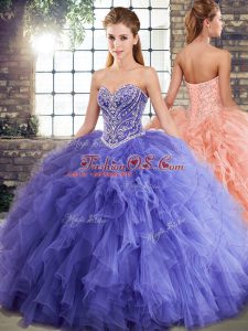 Lavender Lace Up Sweetheart Beading and Ruffles 15th Birthday Dress Tulle Sleeveless