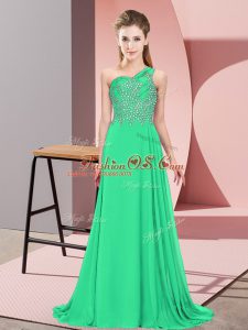 Floor Length Turquoise Prom Evening Gown Chiffon Sleeveless Beading