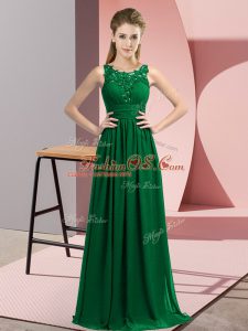 Free and Easy Dark Green Chiffon Zipper Scoop Sleeveless Floor Length Bridesmaids Dress Beading and Appliques