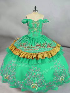 Cute Turquoise Sleeveless Embroidery Floor Length Quince Ball Gowns