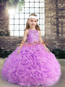 Sleeveless Floor Length Beading Lace Up Little Girls Pageant Dress Wholesale with Lilac