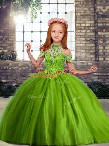 Custom Designed Olive Green Pageant Dress Party and Military Ball and Wedding Party with Beading Off The Shoulder Sleeveless Lace Up