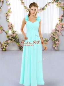 Aqua Blue Sleeveless Hand Made Flower Floor Length Court Dresses for Sweet 16