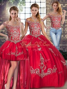 Red Sleeveless Beading and Embroidery Floor Length 15 Quinceanera Dress