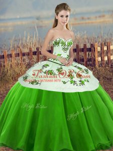 Top Selling Green Sleeveless Embroidery and Bowknot Floor Length 15th Birthday Dress