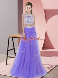 Custom Designed Lavender Zipper Halter Top Lace Wedding Party Dress Tulle Sleeveless
