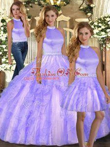 Fine Halter Top Sleeveless Backless Quinceanera Gown Lavender Tulle