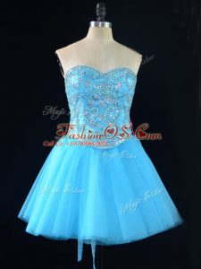Aqua Blue Sleeveless Tulle Lace Up Prom Evening Gown for Prom and Party and Military Ball