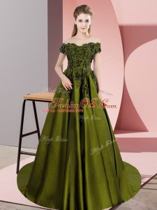 Floor Length Olive Green Quinceanera Dresses Satin Sleeveless Lace
