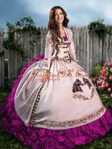 Fuchsia Sleeveless Organza Lace Up Sweet 16 Dress for Sweet 16 and Quinceanera