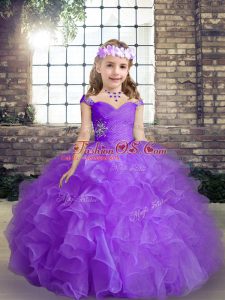 Sleeveless Lace Up Floor Length Beading Girls Pageant Dresses