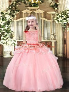 Floor Length Baby Pink Child Pageant Dress Organza Sleeveless Beading